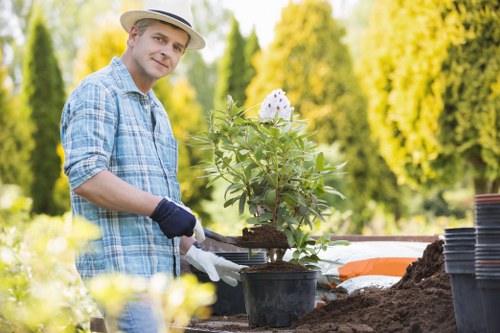 Garden materials and planning documents for a landscaping job